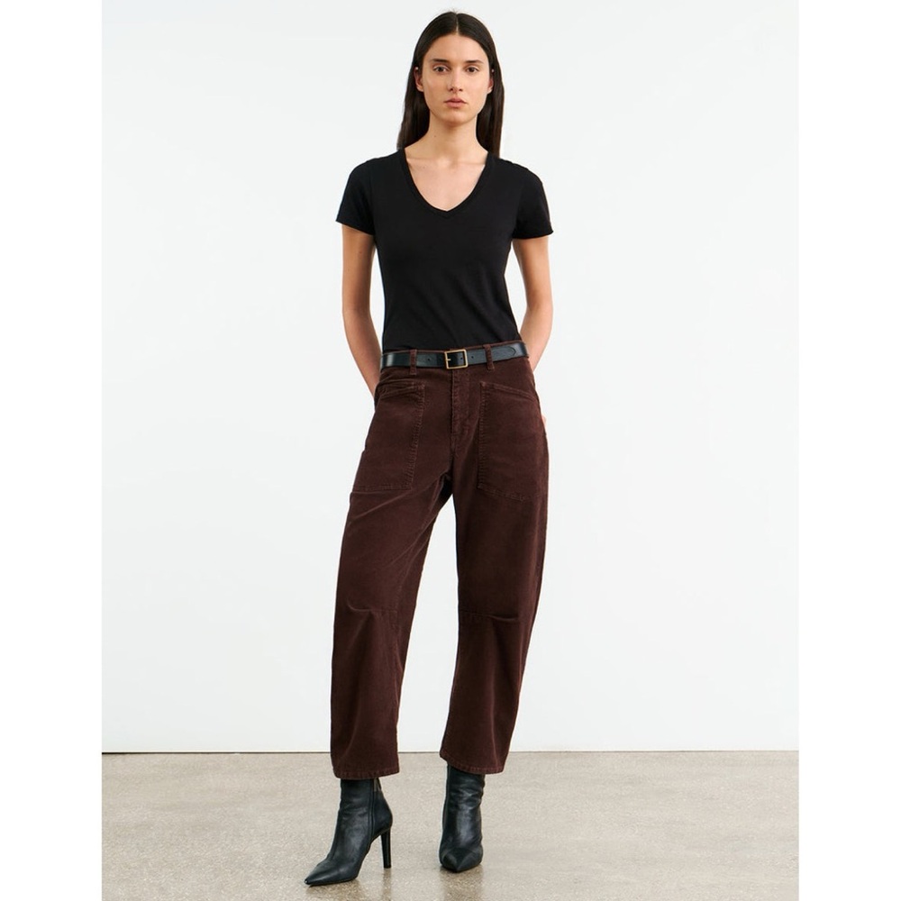 NEW Nili Lotan Shon Corduroy Pant (Sz 00) Curved Barrel Leg Cotton Merlot Brown - Picture 3 of 12